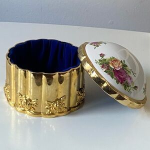 Floral Gold and Blue Trinket Box